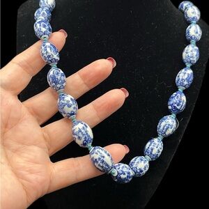 Elegant Blue and White Beaded Necklace